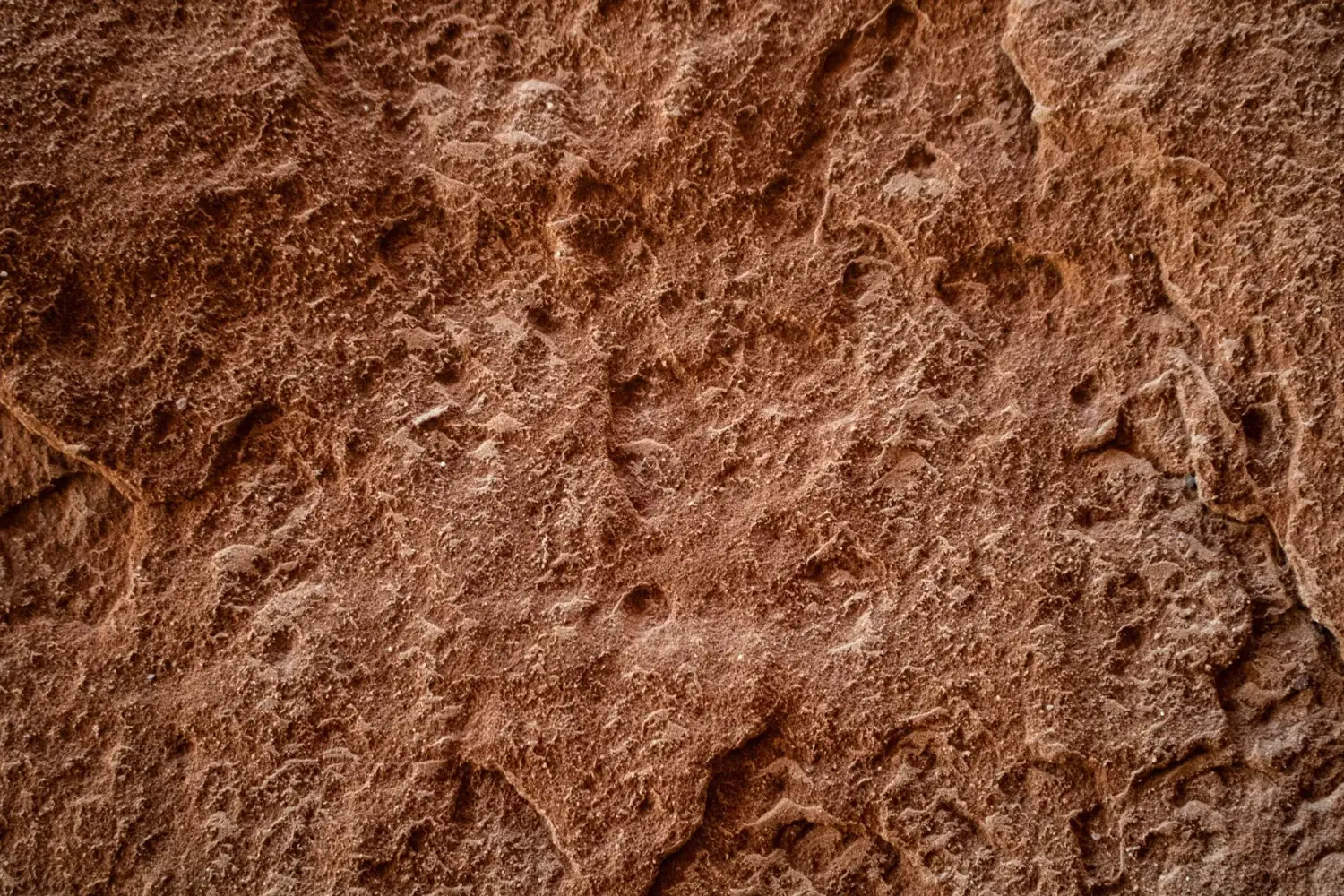 A deep red laterite wall face