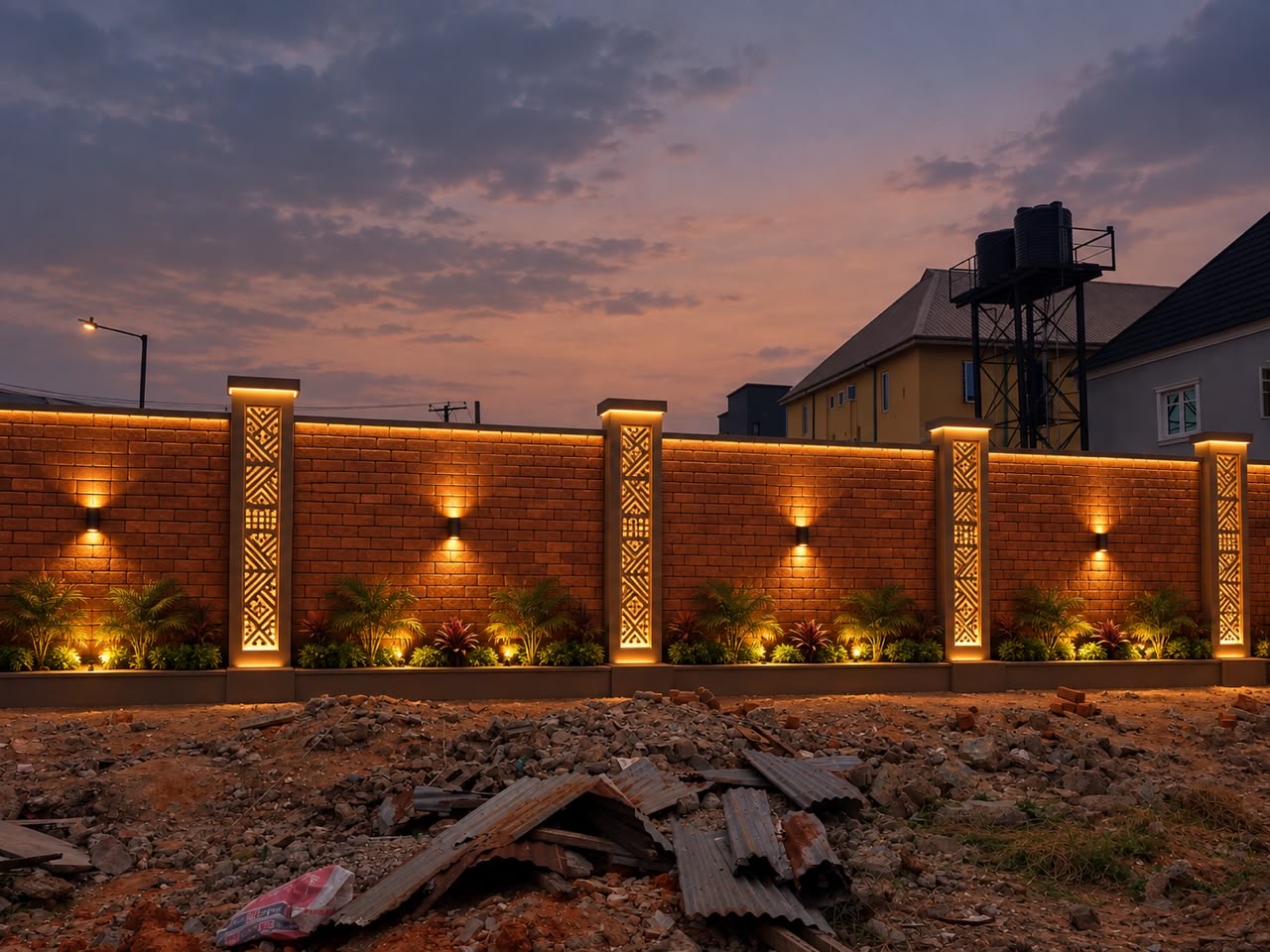 Perforated laterite brick boundary wall